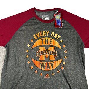 Adidas Mens Large Gray Red The Michigan State University Pullover Tee‎ Shirt NWT